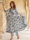 White Colour Rayon Printed Kurti With Pant Dupatta Wholesale Market In Surat Aaradhna 2039